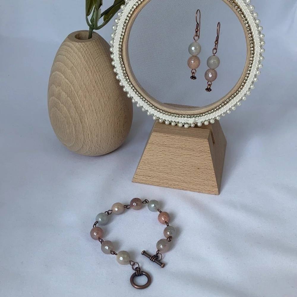 𝅺COPPER Toggle Bracelet Peach Aventurine Beads